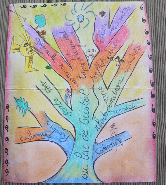 peinture création écriture avec une illustration d'arbre coloré